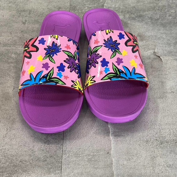 Goats Women's Purple Floral-Print The Slide W Round-Toe Slide Sandals SZ 5 - Picture 3 of 12